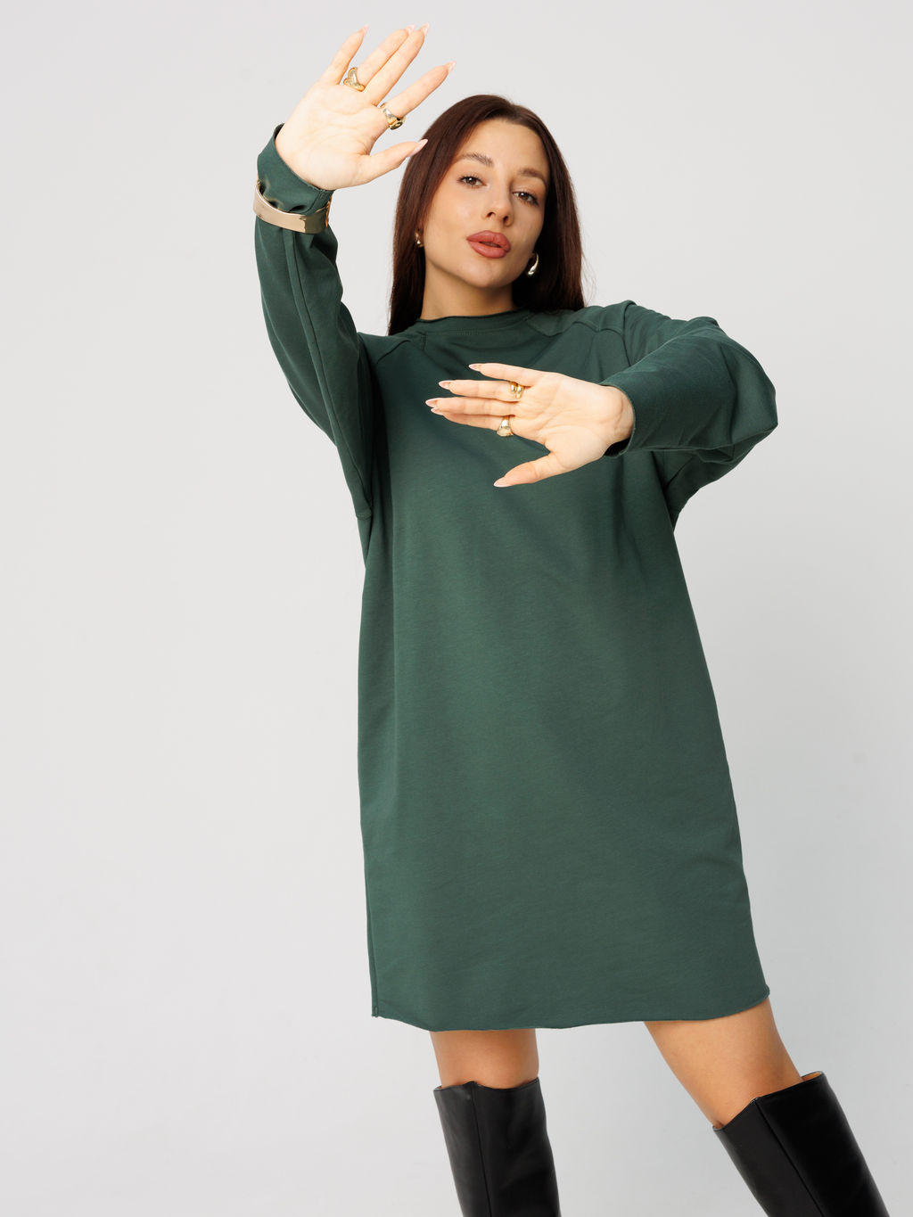 Женское платье с рукавом реглан из футера 2-х нитки хаки ВП-11 (53)