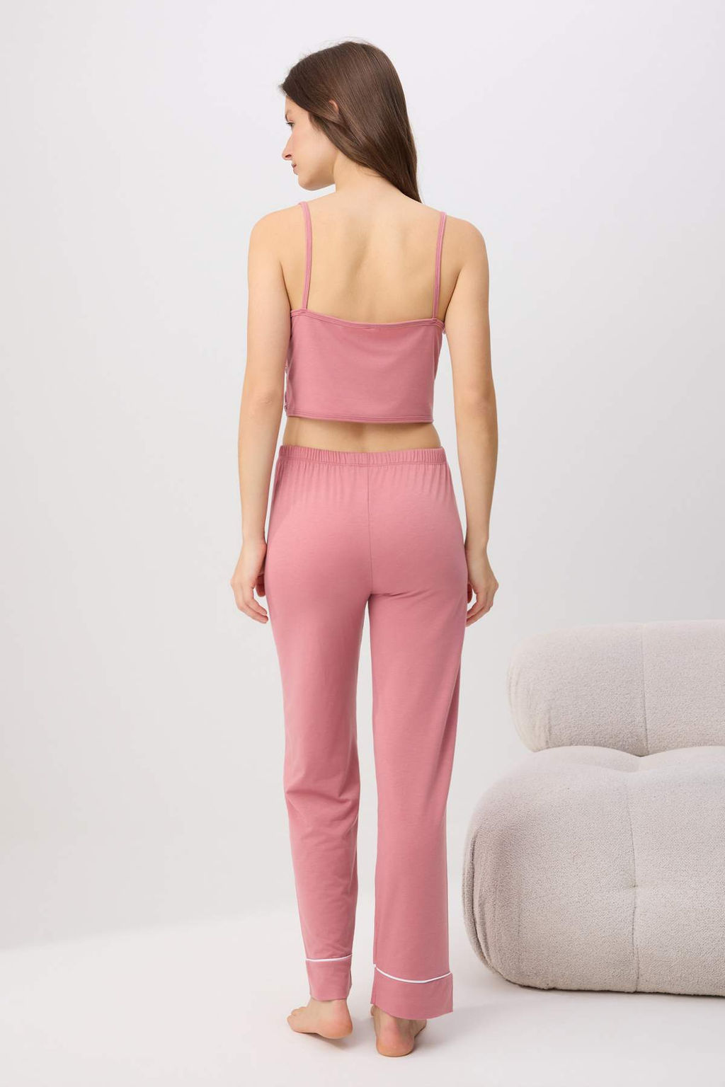 Pembe Dantel Braletli Biyeli Pantolon Viskon Suprem Orme Pijama Tak?m? THMSS26PT00238