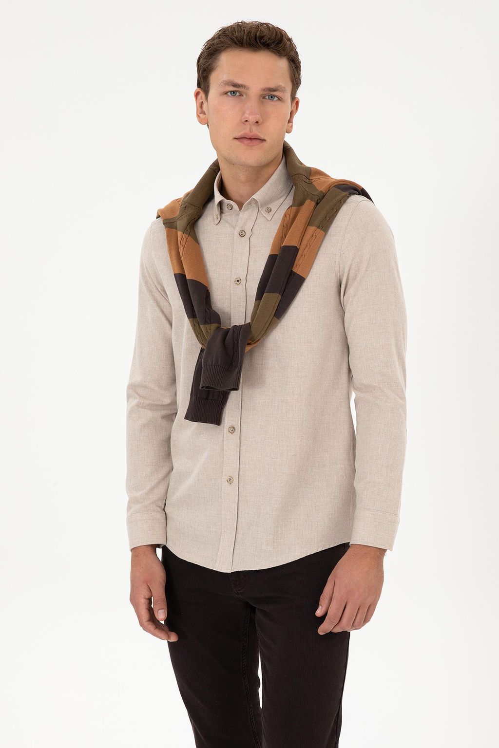 Erkek Koyu Bej Uzun Kollu Basic G_mlek