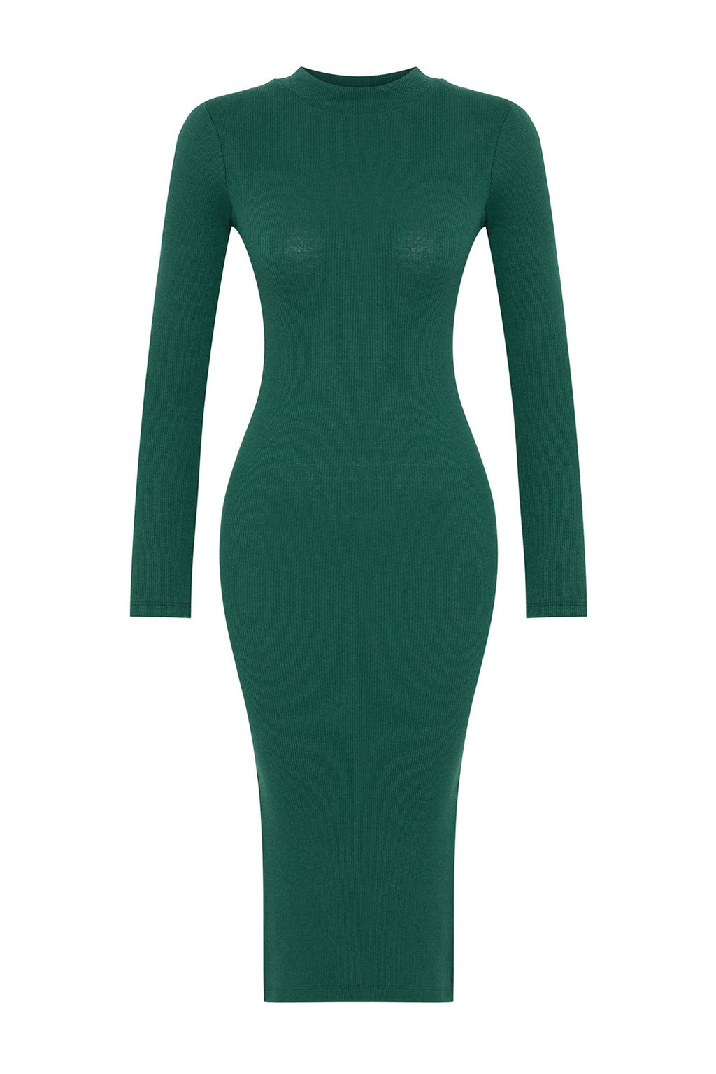 TRENDYOLMILLA Siyah Vucuda Oturan Y?rtmacl? Bisiklet Yaka Midi Fitilli Esnek Orme Kalem Elbise TWOAW21EL0135 фото 17