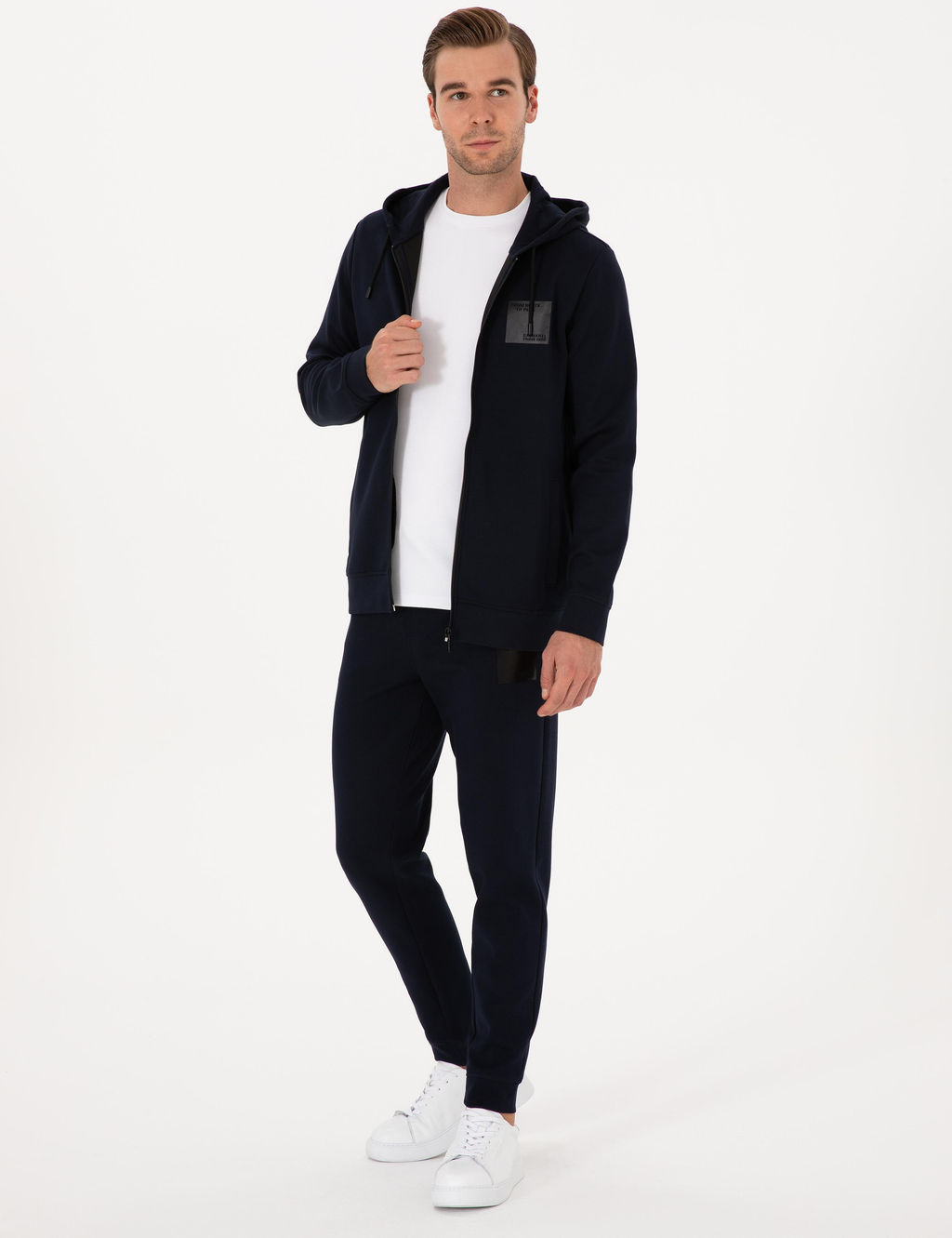 Lacivert Slim Fit Pamuk Kar___ml_ Pa_as_ Lastikli E_ofman Alt_