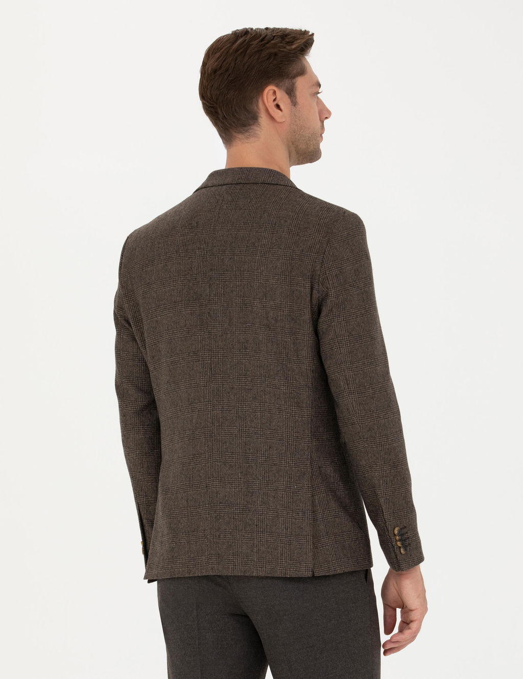 Kahverengi Y_n Kar___ml_ Slim Fit Ceket