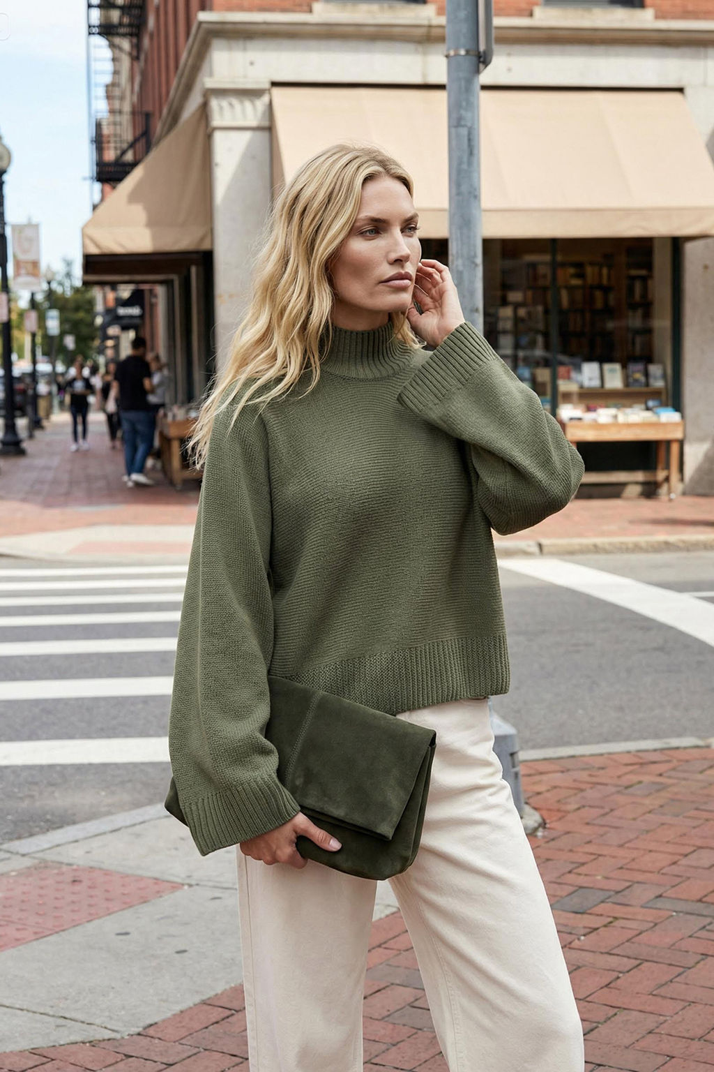 Yesil Genis Kal?p Ispanyol Kol Triko Kazak TWOAW23KZ01838