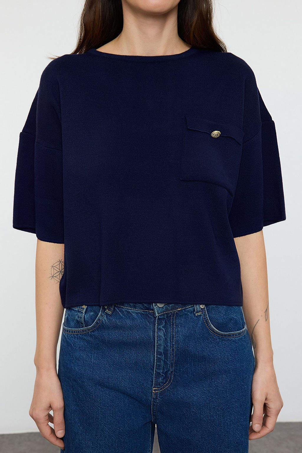 Bej Cep Detayl? Triko Kazak TWOAW25KZ00064 - Trendyolmilla фото 12