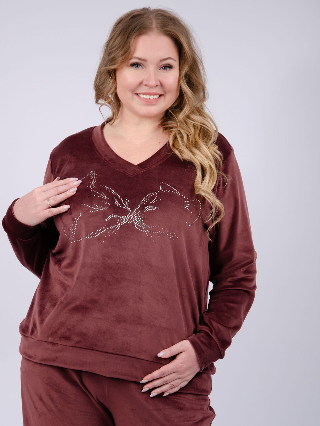 Костюм Велюр 5 тёмно-серый, велюр - Малина фото 39