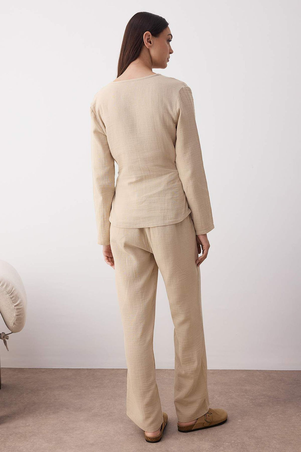 Bej Duz Muslin Dokuma Pijama Tak?m? THMAW26PT00022