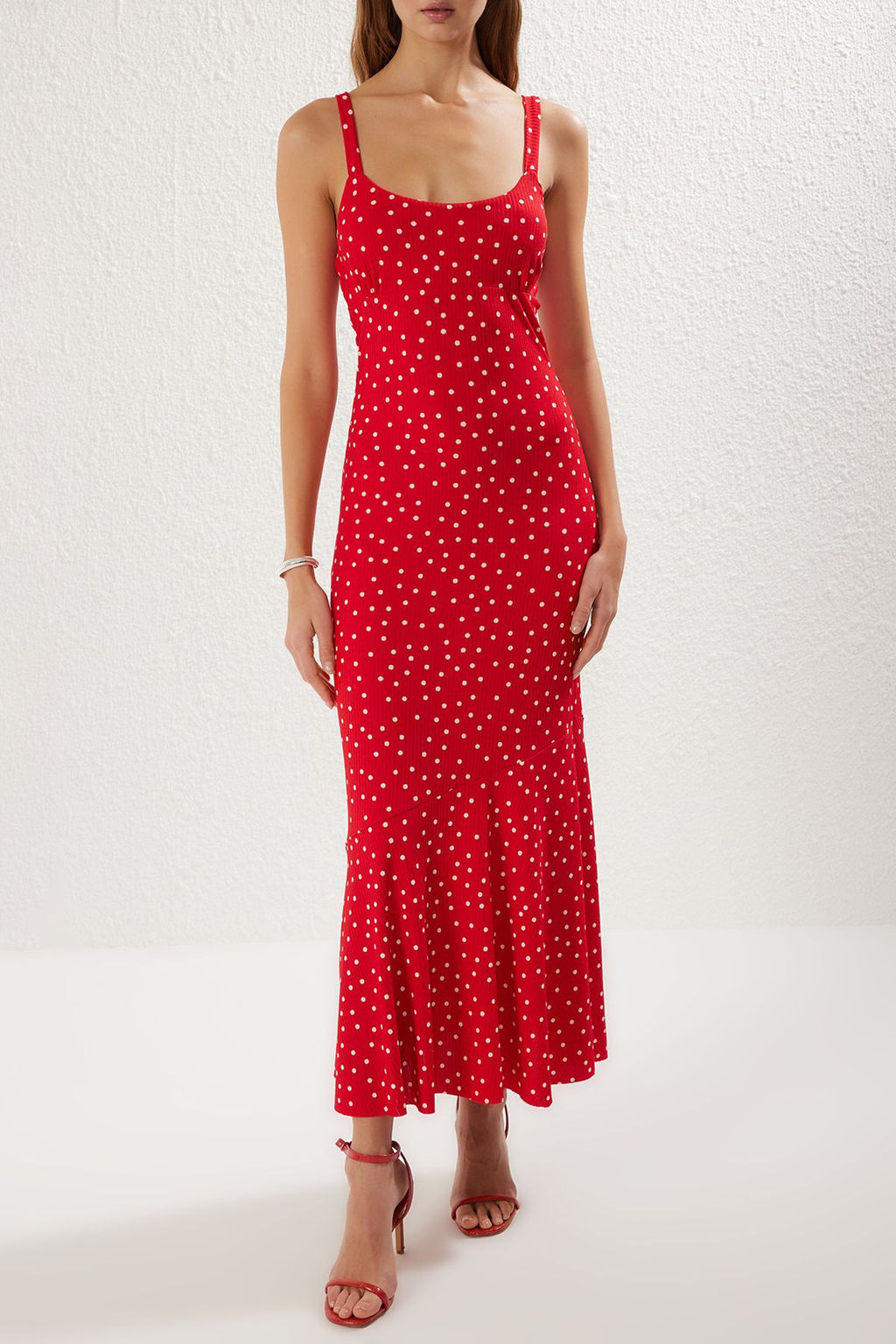 TRENDYOLMILLA Lacivert Desenli Ask?l? Vucuda Oturan Fitilli Esnek Orme Maxi Kalem Elbise TWOSS24EL00682 фото 3