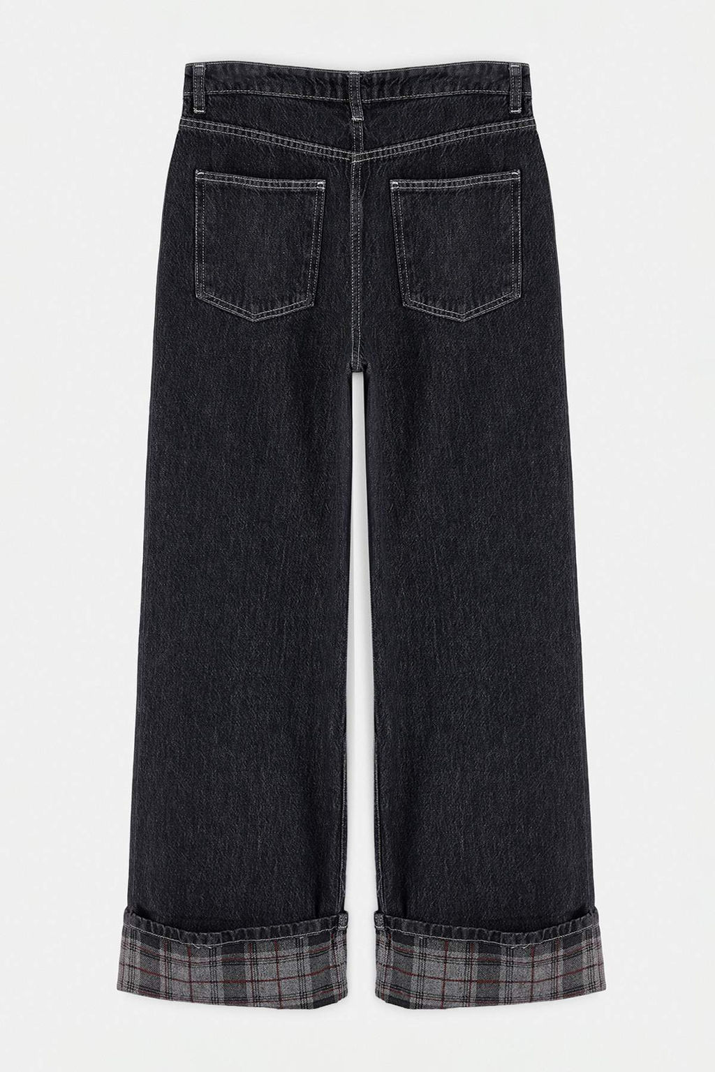 Antrasit %100 Pamuk Pa_a Ekose Detayl_ Y_ksek Bel Wide Leg Jeans TWOAW27JE00015 - Trendyolmilla фото 13