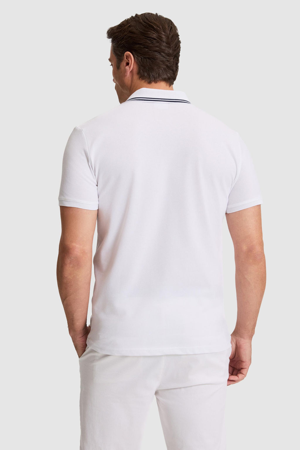 Erkek Beyaz Slim Fit Polo Yaka Basic Ti__rt