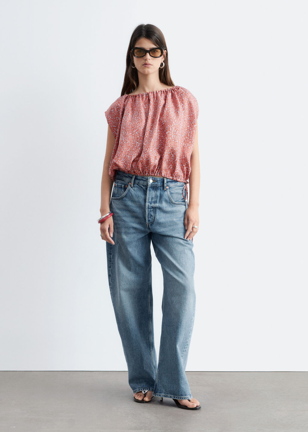 Top de seda estampado con cord?n de ajuste - H&m фото 6