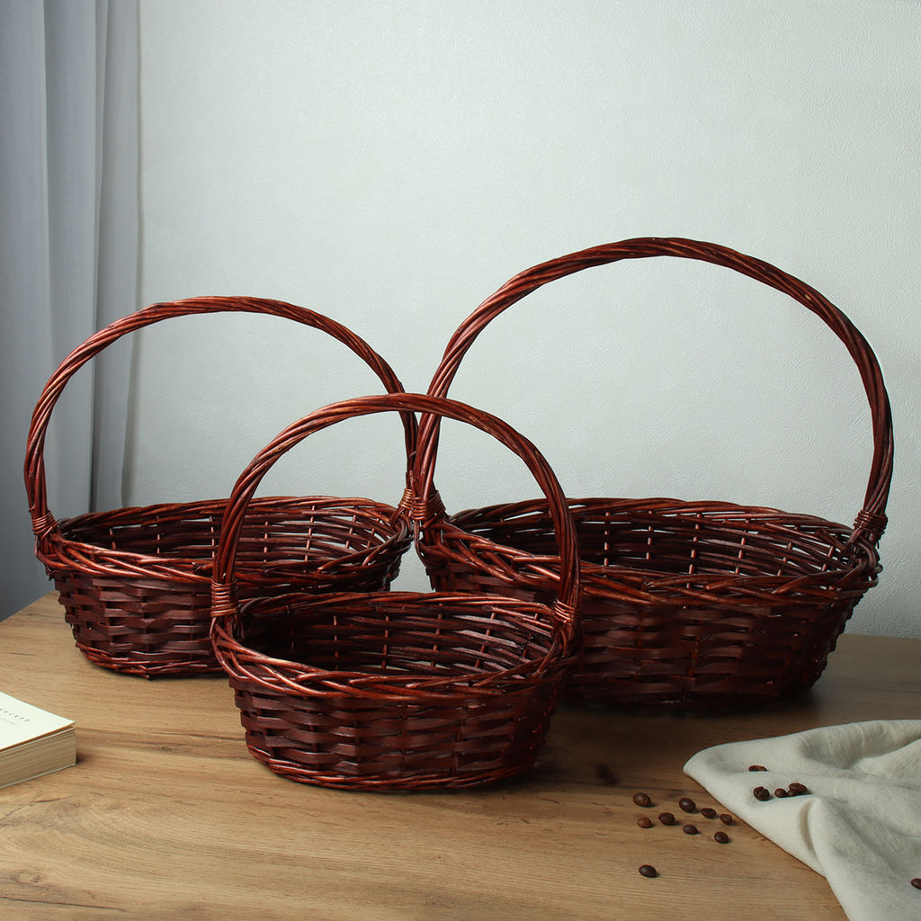 Корзина плетеная 3 штуки темно коричневые 37х30х12/32х24х10/26х20х9 см / S/3 22-29 /уп 28/овальная - Галеонтрейд фото 6