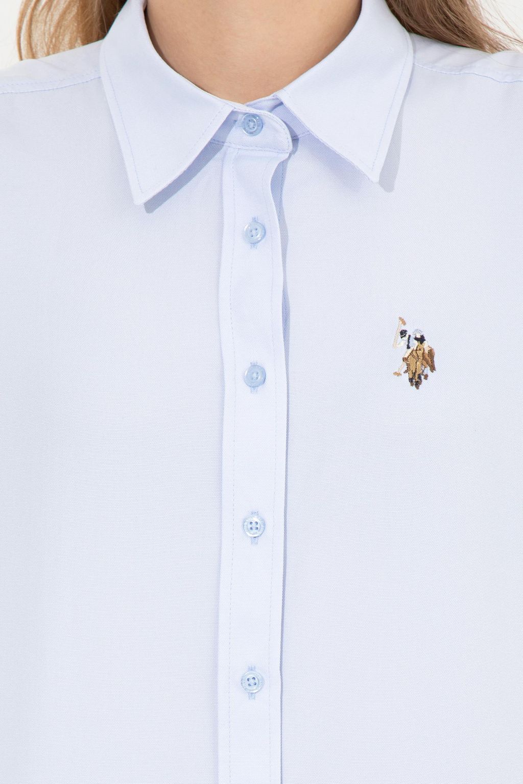 Женская голубая рубашка с длинным рукавом Basic - U.s. polo assn фото 6