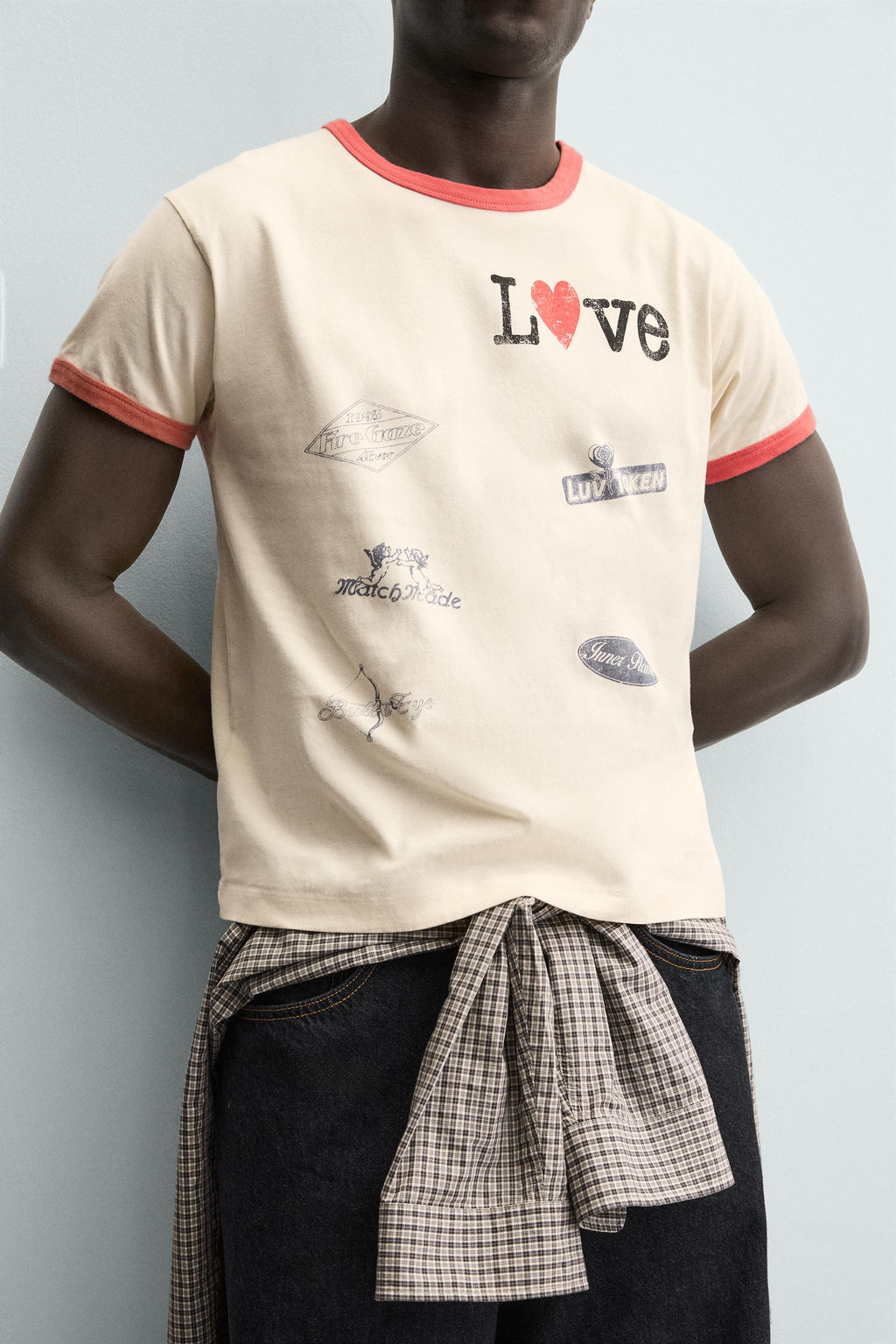 RIB T-SHIRT WITH CONTRAST HEART - Zara фото 5