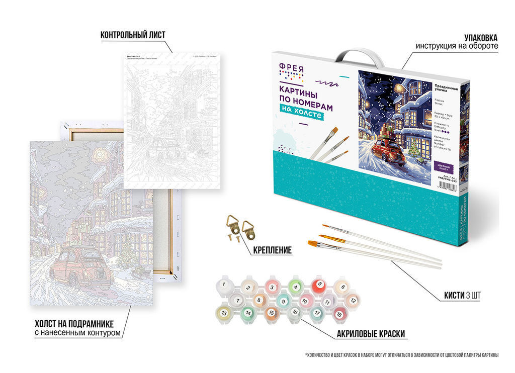 ФРЕЯ PNB/PMC-263 Набор для раскрашивания по номерам ( цветной холст ) 40 х 30 см Праздничная улочка