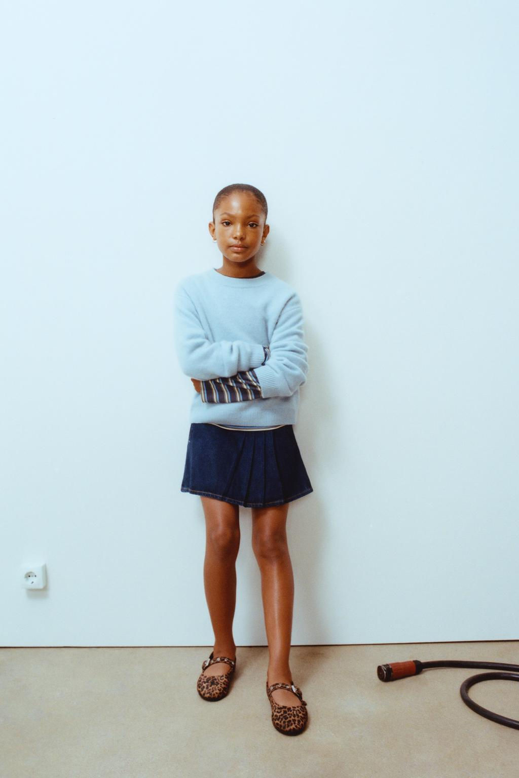 BOX PLEAT DENIM BERMUDA SKIRT