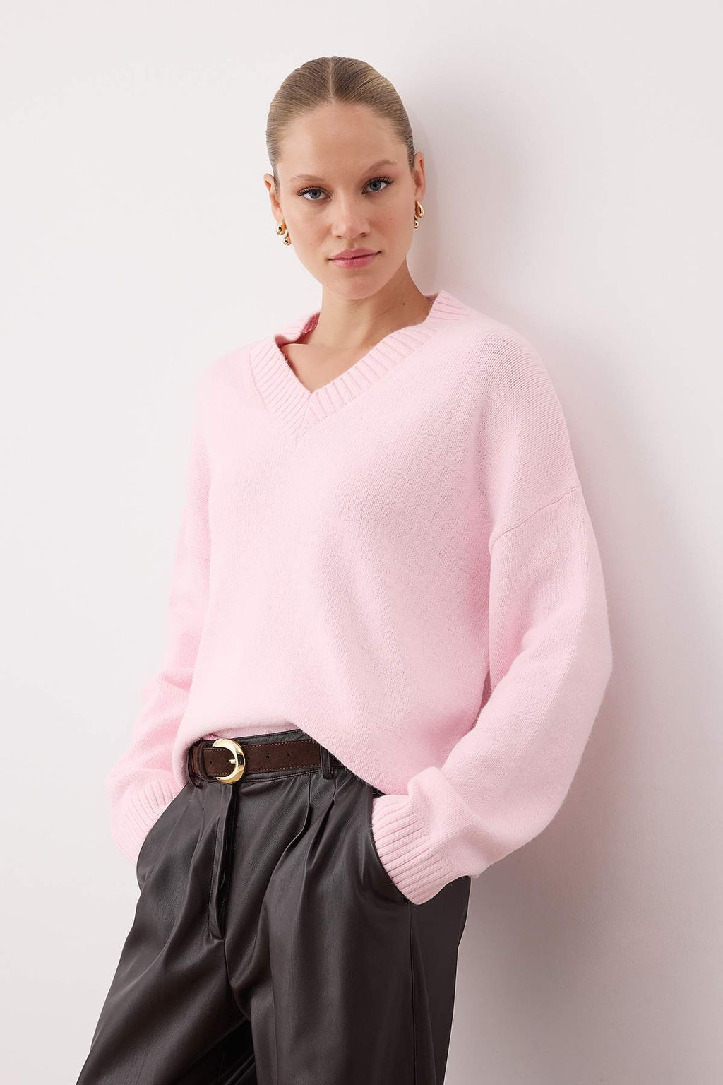 Wardrobe Essentials Pembe Basic Genis Kal?p Yumusak Dokulu Triko Kazak | TWOAW26KZ00091