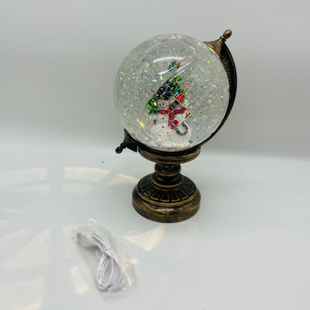 Новогодний декор Ночник стекло - Глобус со Снеговиками 25 см (арт. 8913B) - Ип лебедев о.ю фото 2