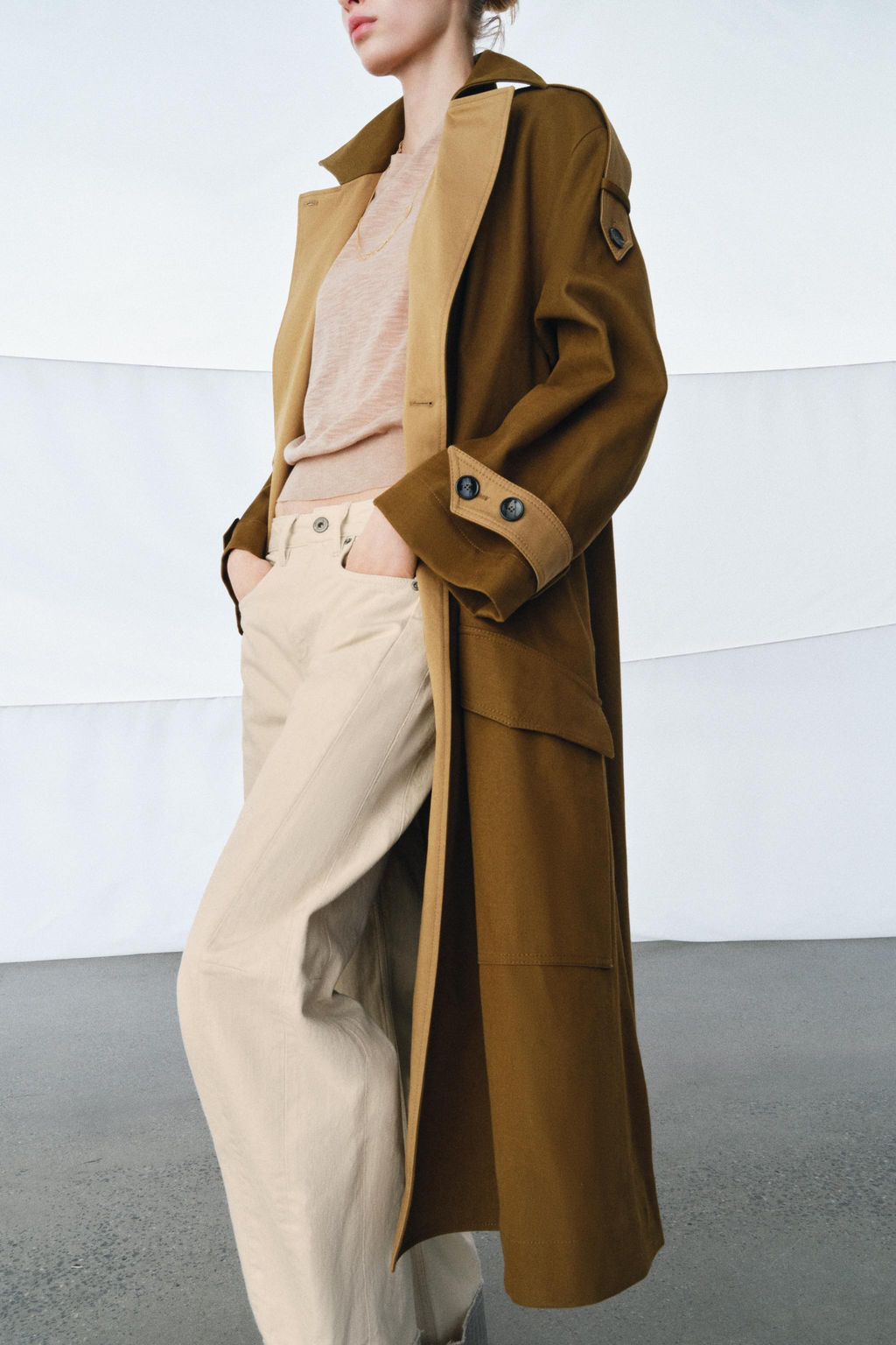 TRENCH LARGO COMBINADO ZW COLLECTION / Camel medio - Zara фото 9