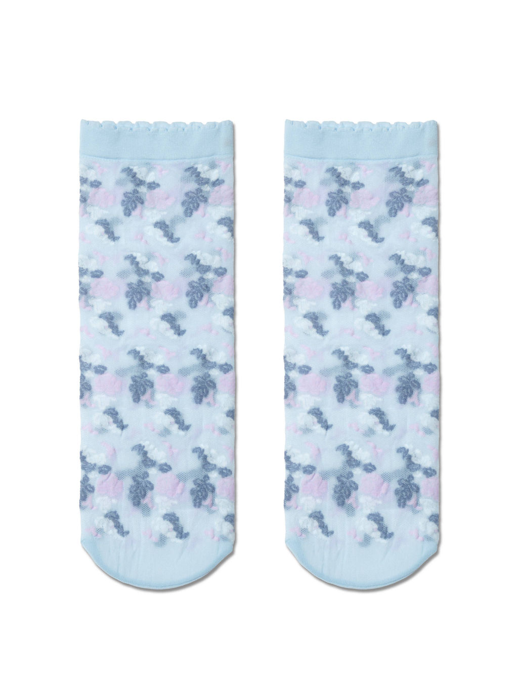 Цена за 2 пары. Носки Классические CONTE Тонкие носки FANTASY с имитацией цветочной вышивки blue-light blue - Conte elegant фото 2