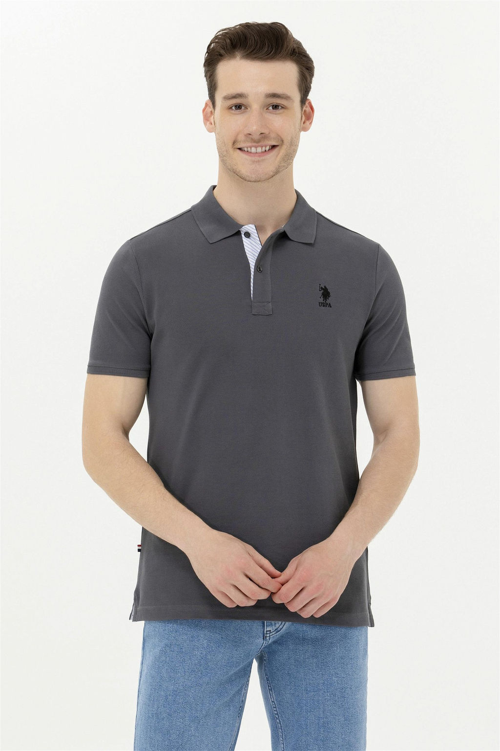 Мужская базовая футболка с воротником поло антрацитового цвета - U.s. polo assn фото 8