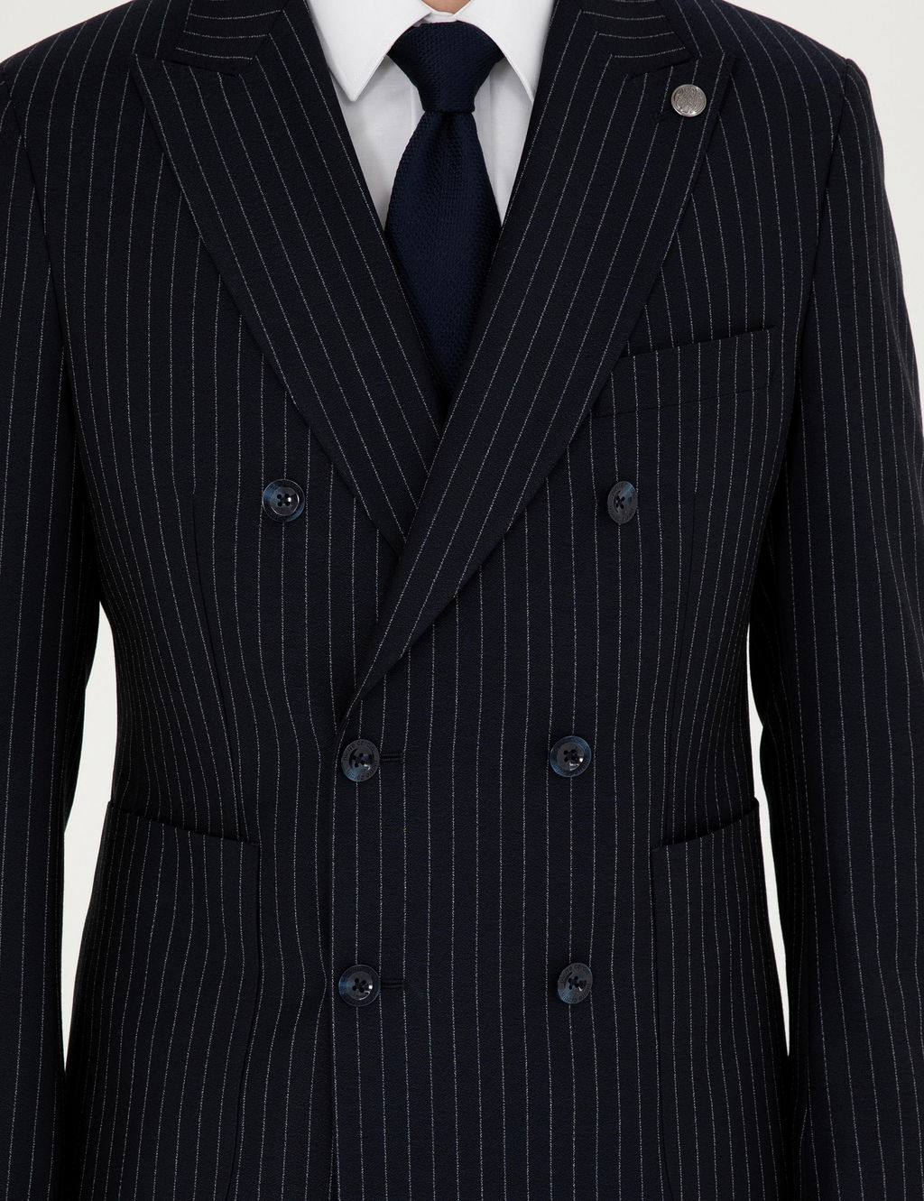 Lacivert Ex. Slim Fit _izgili Kruvaze Y_n Kar___ml_ Tak_m Elbise