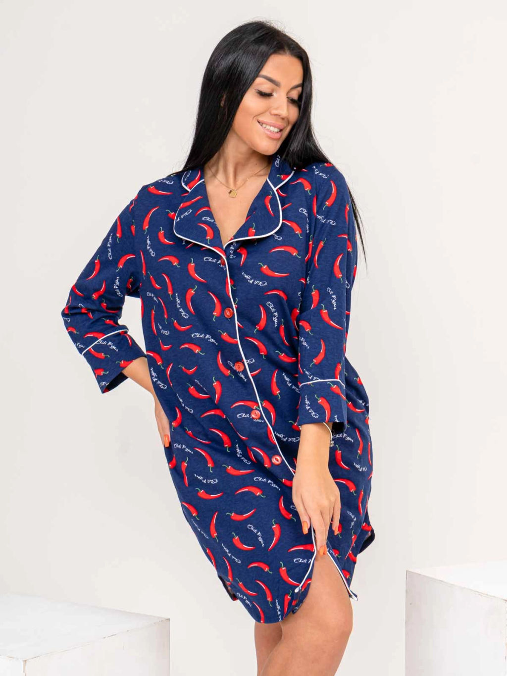 Халат женский, цвет синий красный белый