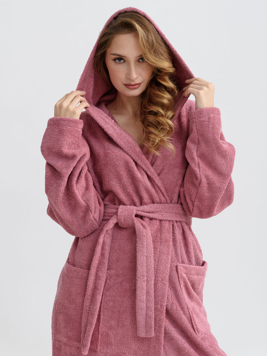 Халат женский Оптима Банный хлопок махра сухая роза фото 3