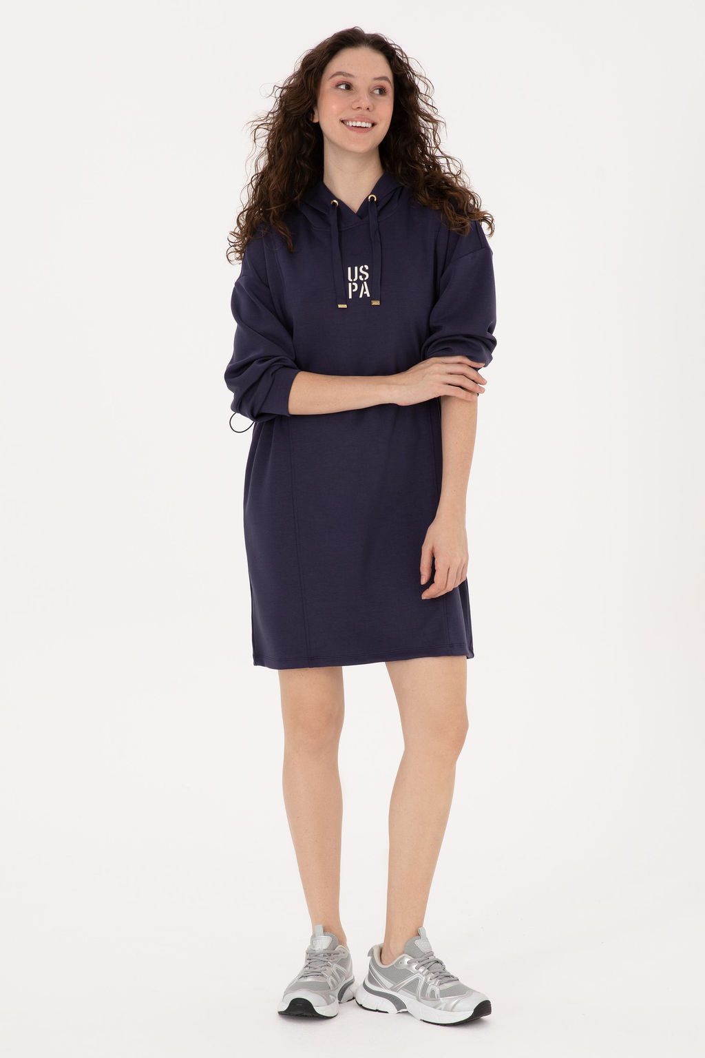 Kad_n M_rd_m Modal Kar___ml_ Mini Boy Kap__onlu Sweatshirt Elbise - U.s. polo assn фото 3