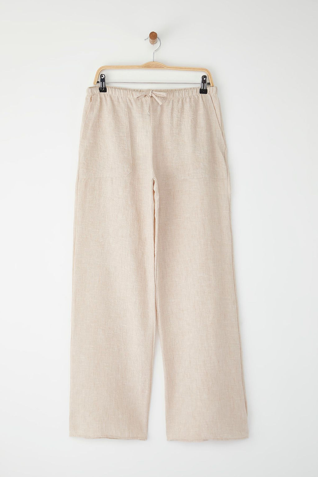 Trendyolmilla Tas Keten Gorunumlu Baglama Detayl? Wide Leg/Genis Paca Dokuma Pantolon TWOSS25PL00109 фото 5