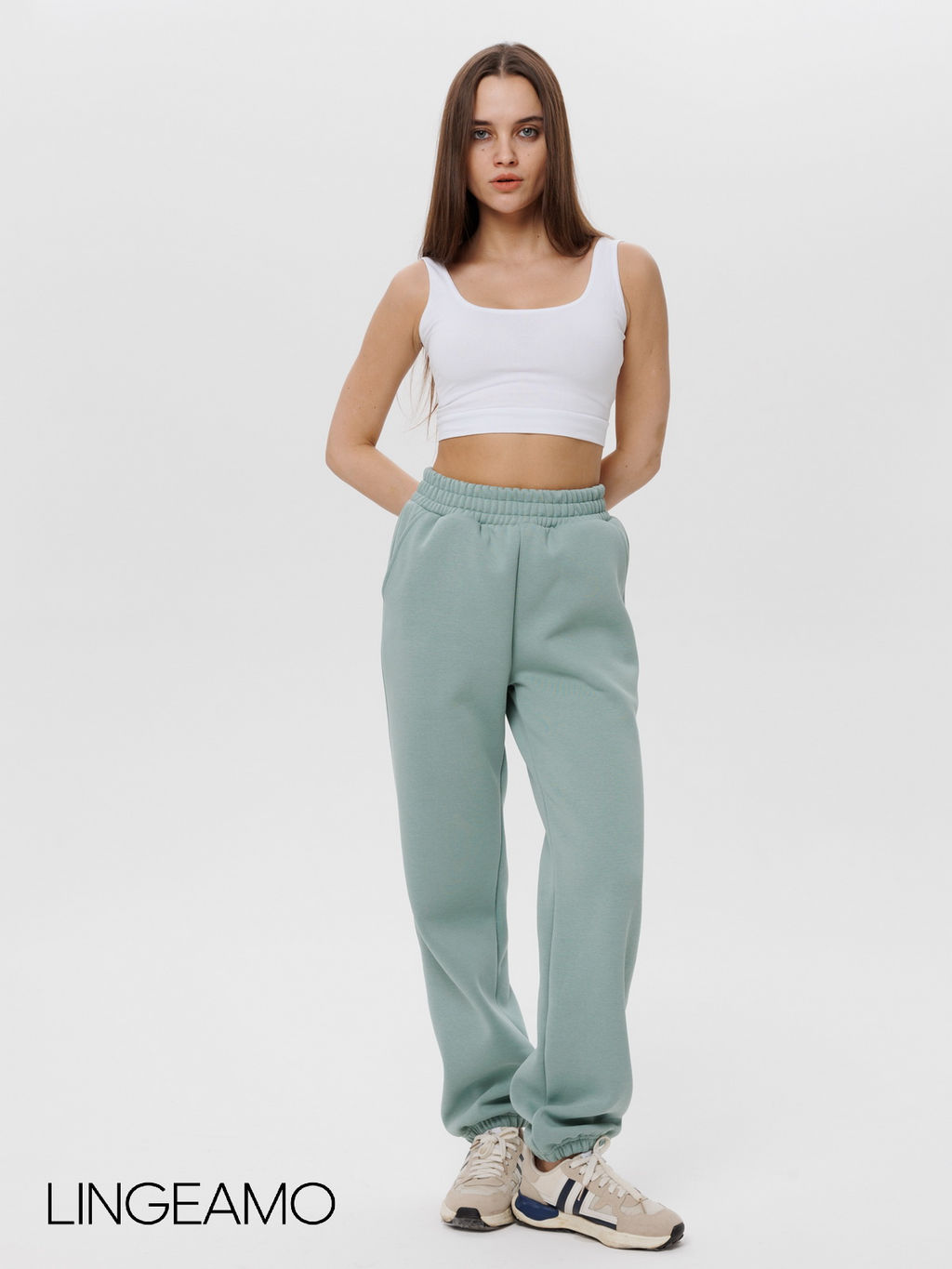 Женские брюки оверсайз из футера с начесом Lingeamo мятные КБ-25 (25)  фото 5