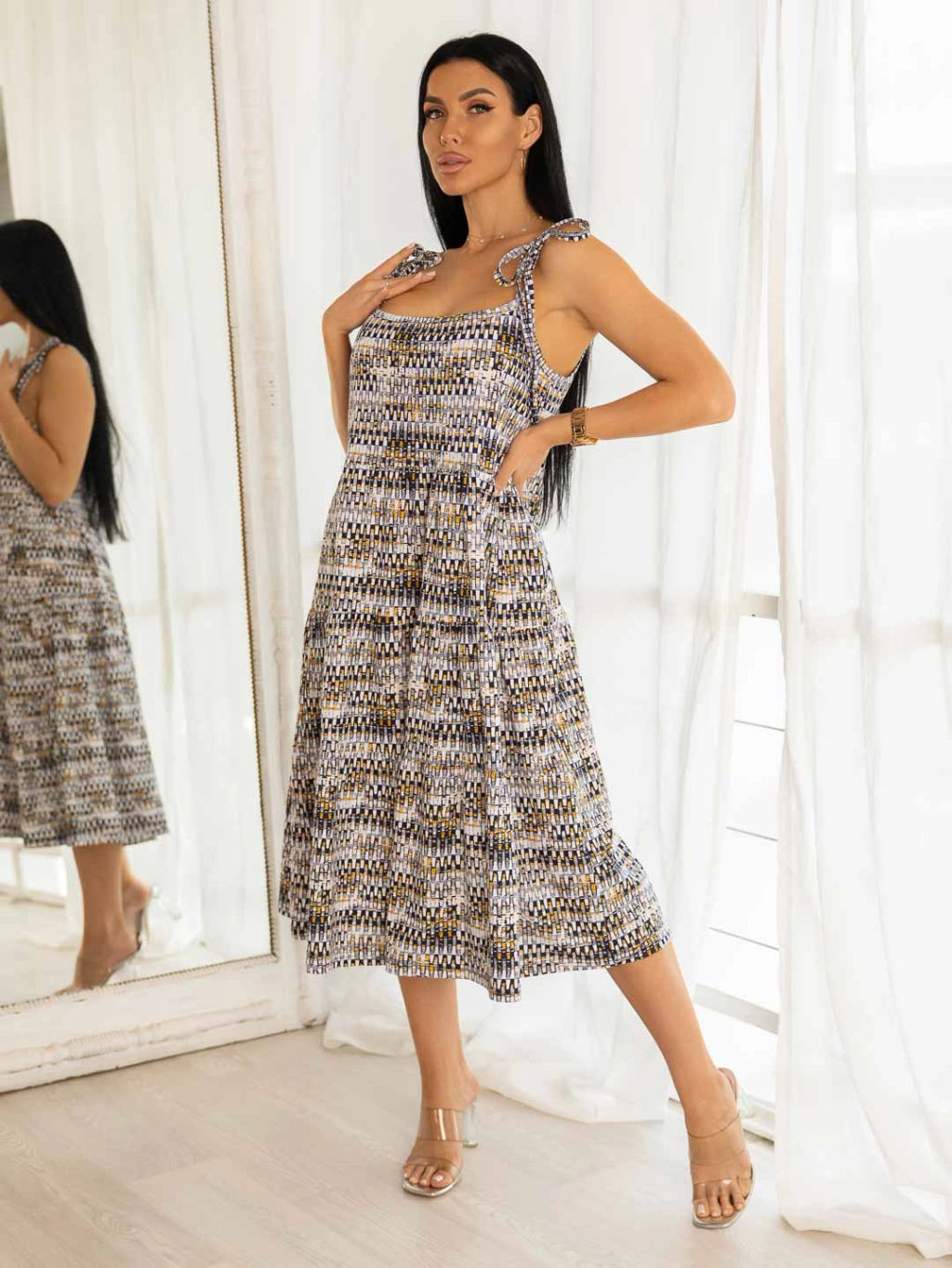 Сарафан женский, цвет синий желтый