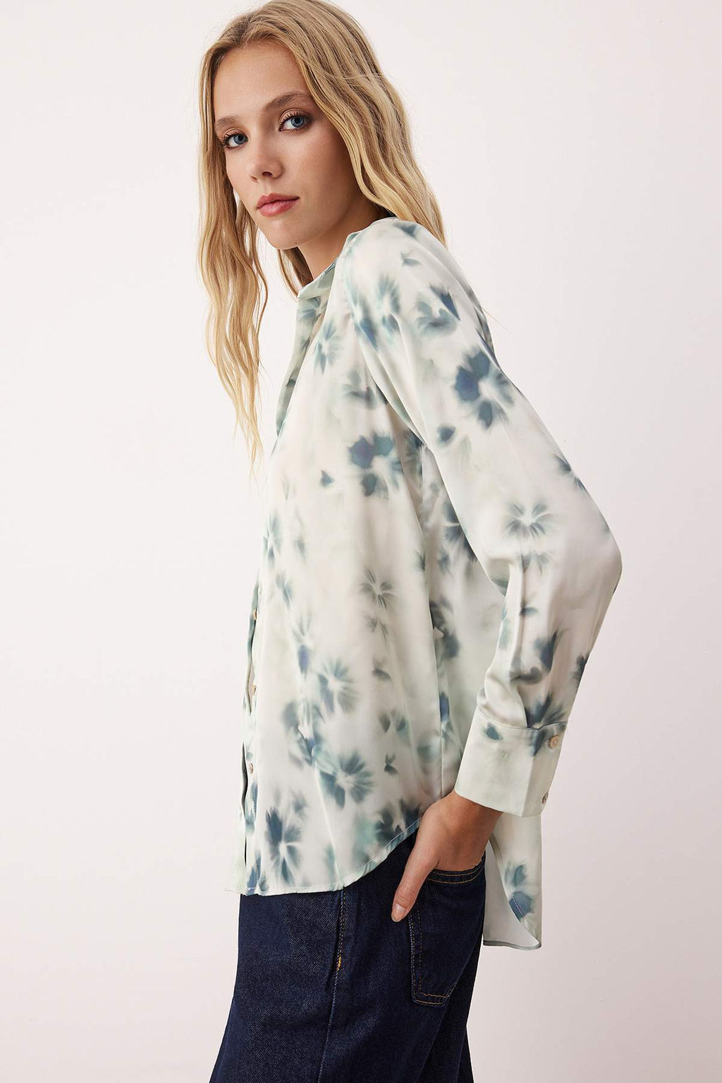 Yesil Floral Desenli Dokumlu Gomlek TWOAW26GO00087 - Trendyolmilla фото 2