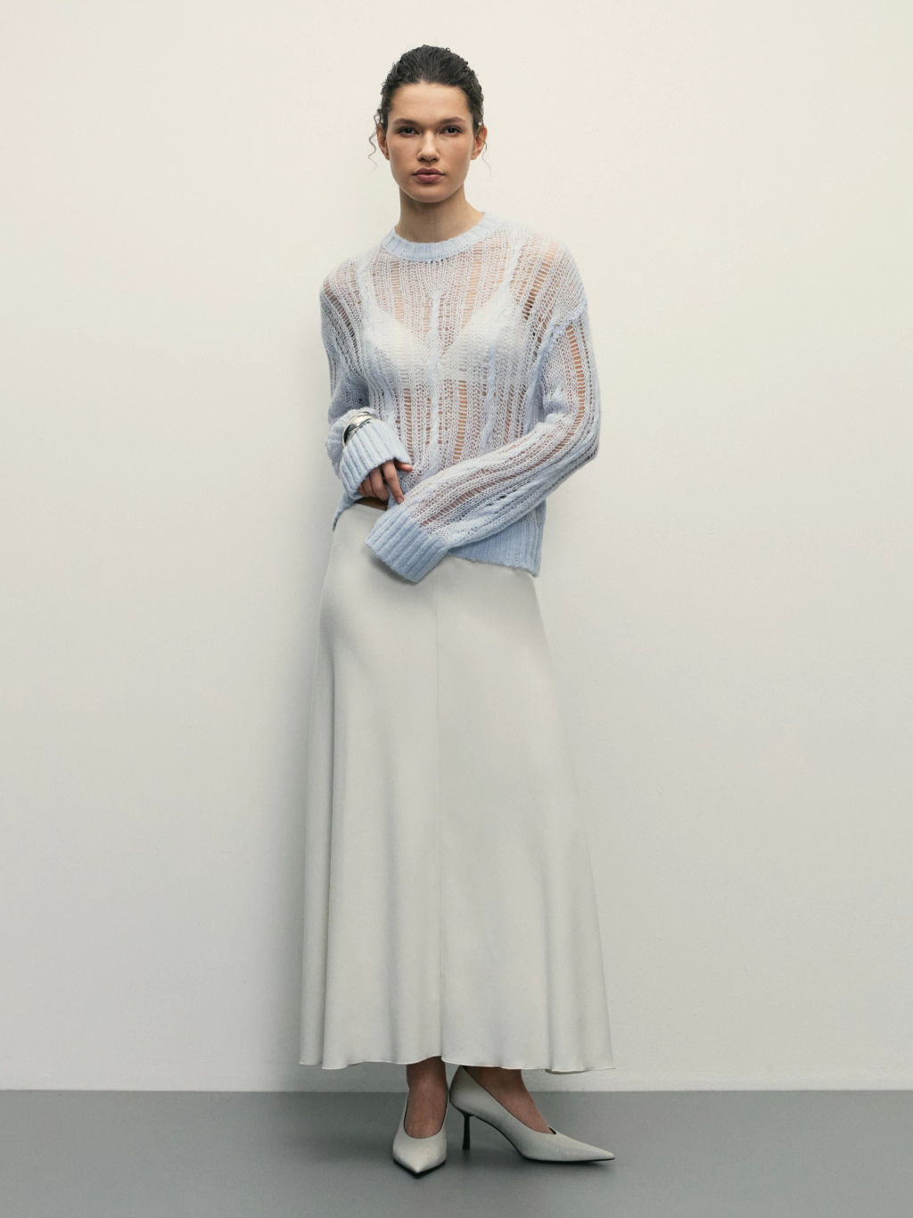 Джемпер из ажурной вязки с шерстью / Zarina фото 2