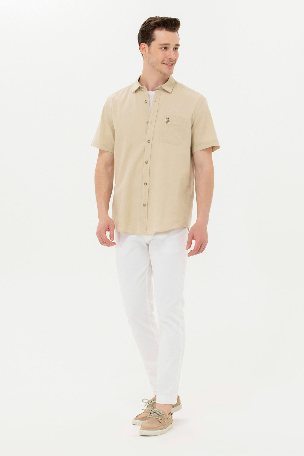 Мужская рубашка цвета хаки с коротким рукавом - U.s. polo assn фото 18