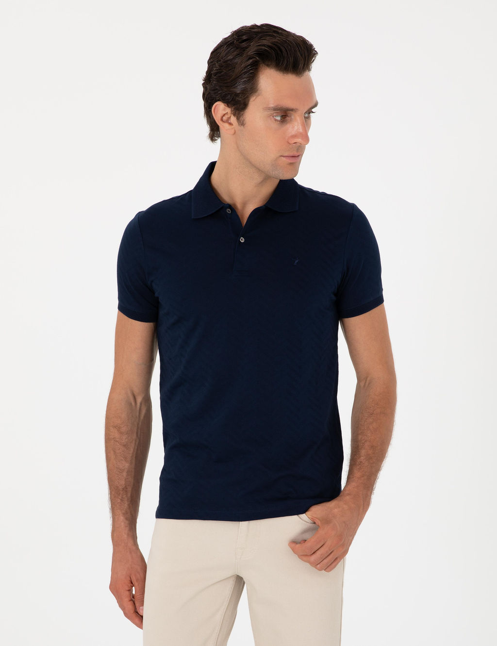 Lacivert Slim Fit Desenli Polo Yaka T-shirt