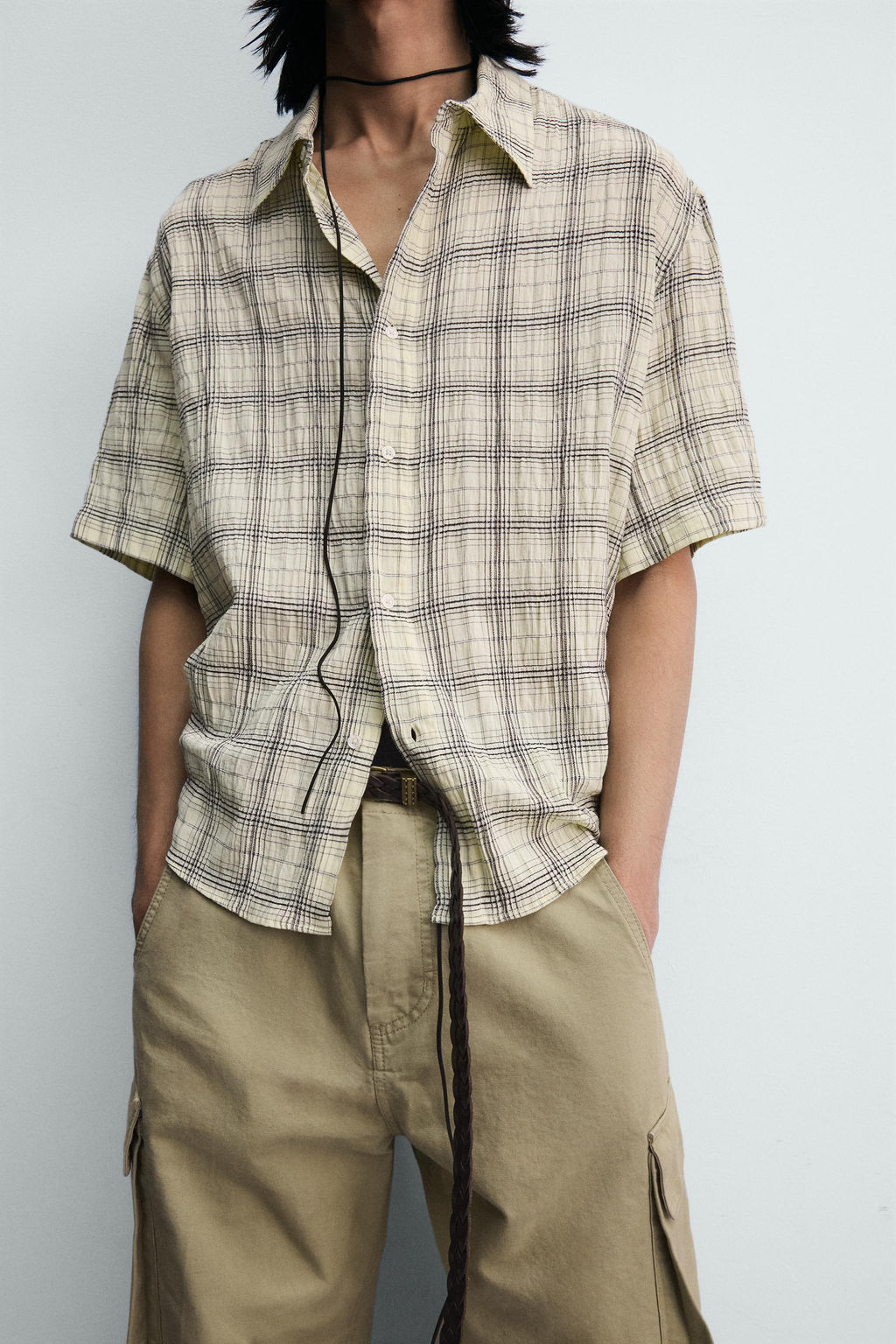 CAMISA RELAXED FIT JACQUARD CUADROS / Amarillo pastel - Zara фото 5