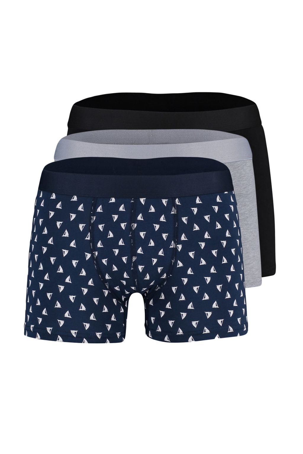 Trendyolmilla Man Cok Renkli 3lu Marine Desenli-Duz Paket Pamuklu Boxer TMNAW23BX00032