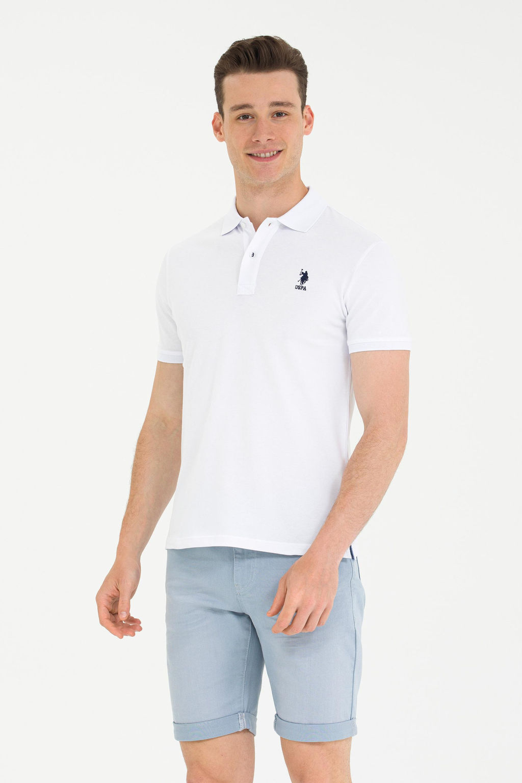 Футболка-поло U.S. Polo Assn базовая белая хлопок с эластаном  фото 15