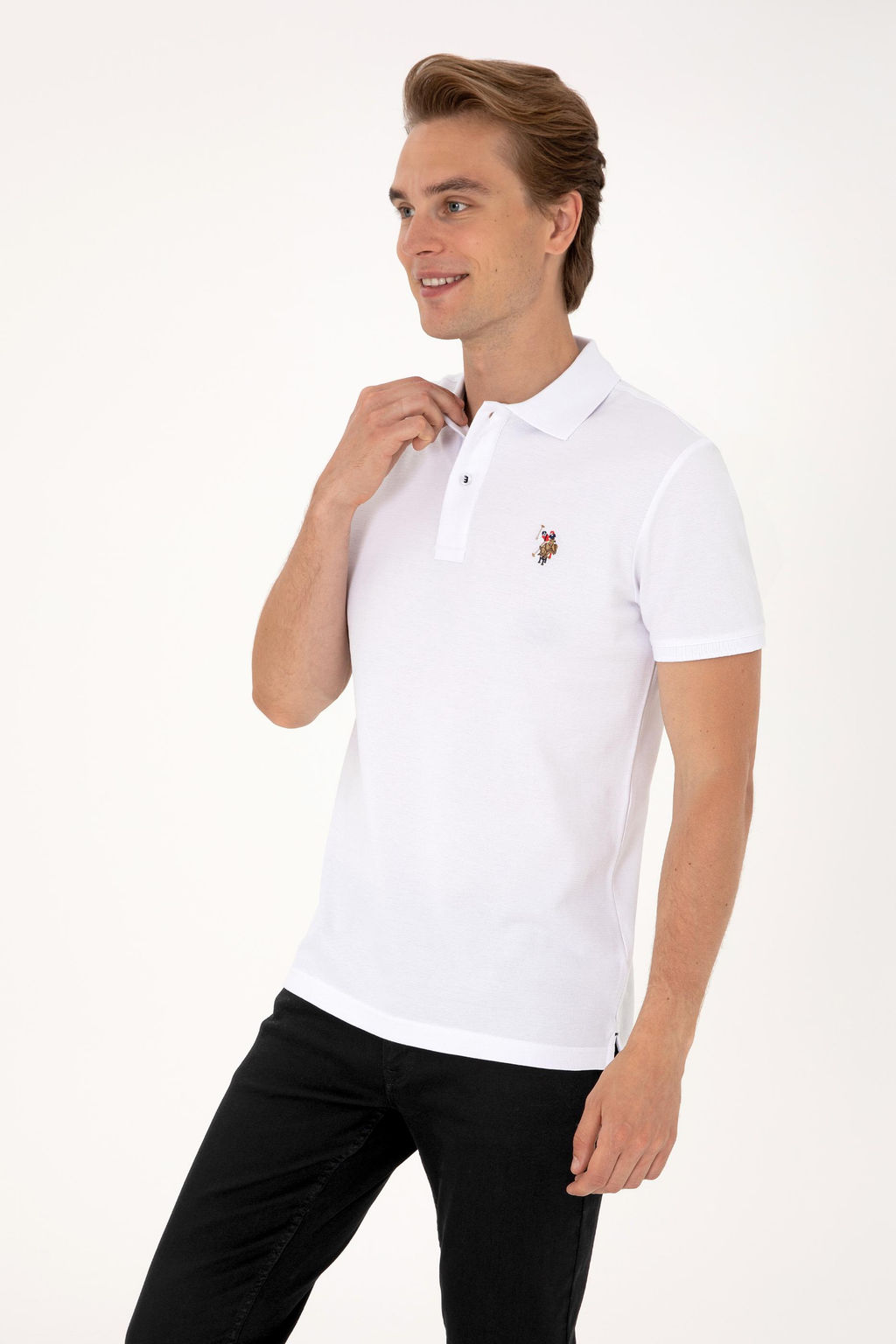 Erkek Slim Fit Polo Yaka Beyaz Basic Tirt - U.s. polo assn фото 3