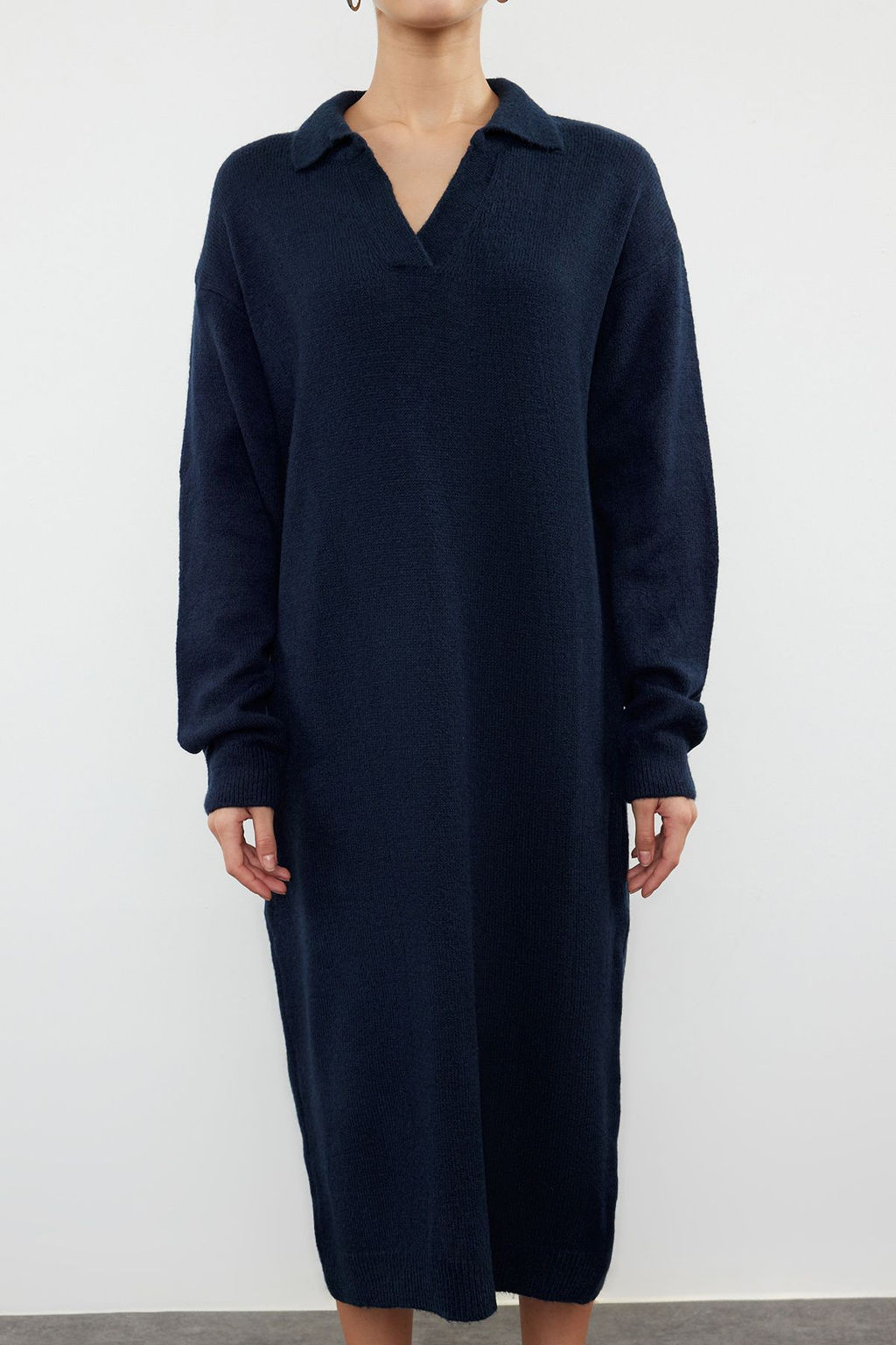 TRENDYOLMILLA Lacivert More Sustainable Midi Triko Yumusak Dokulu Elbise TWOAW24EL00520  фото 3