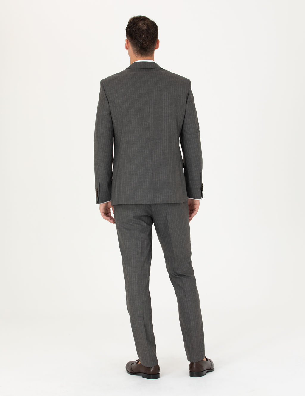 Kahverengi _izgili Ex.Slim Fit Tak_m Elbise