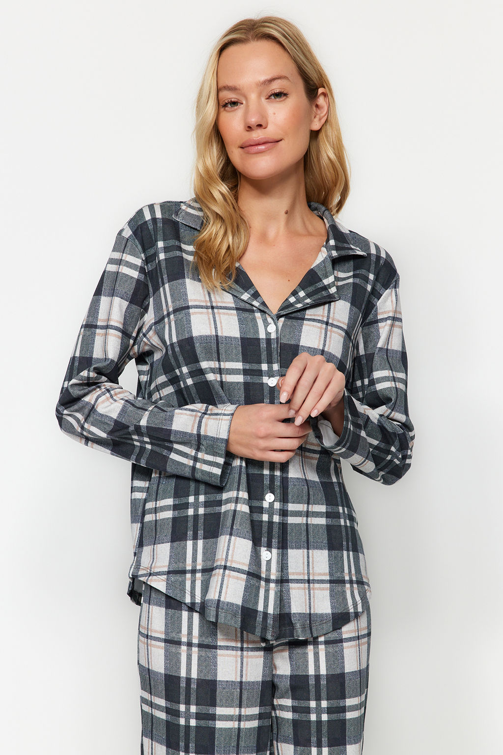 Cok Renkli %100 Pamuk Ekoseli Gomlek-Pantolon Orme Pijama Tak?m? THMAW24PT00251 - Trendyolmilla фото 2