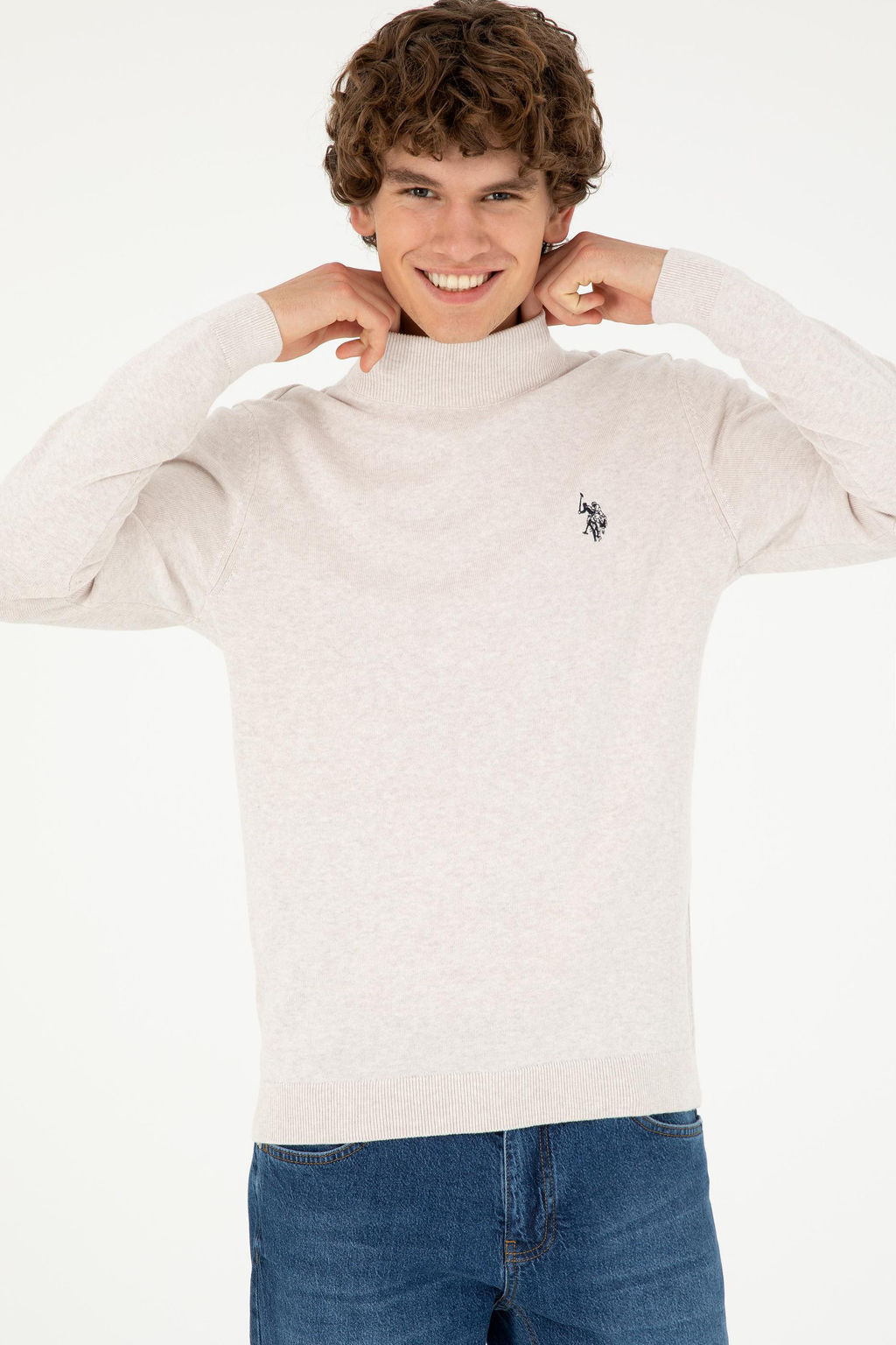 Свитер мужской U.S. Polo Assn каменный меланж хлопок  фото 10