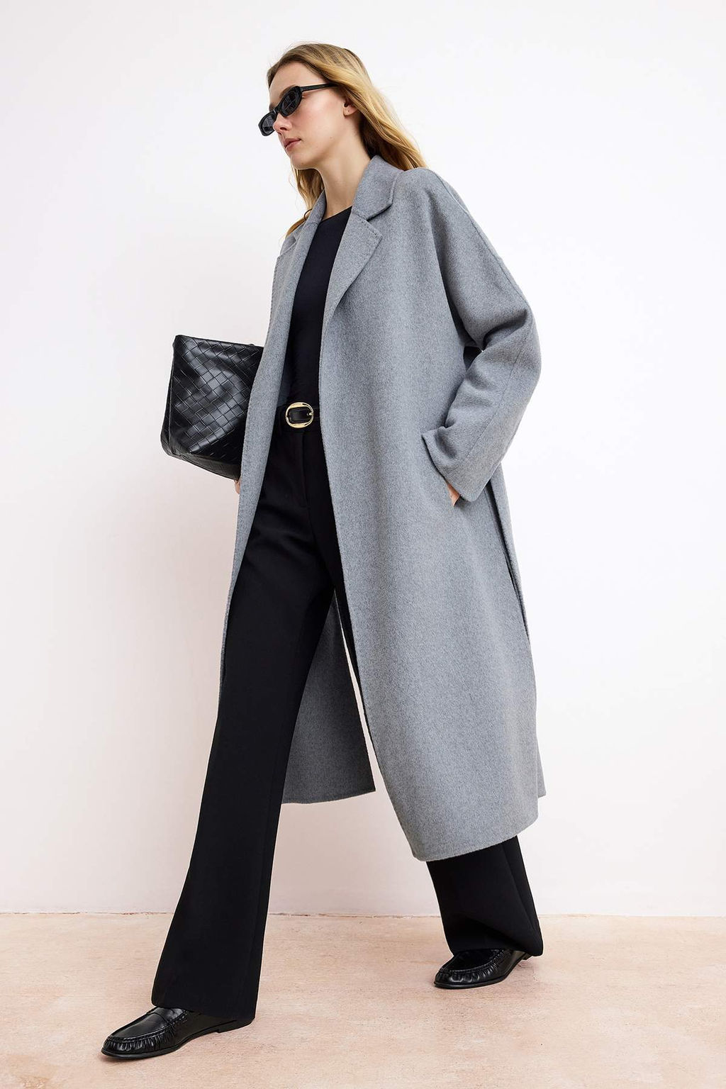 Vizon %100 Yunlu Handmade Baglamal? Oversize Uzun Kaban TWOAW26KB00077 - Trendyolmilla фото 7