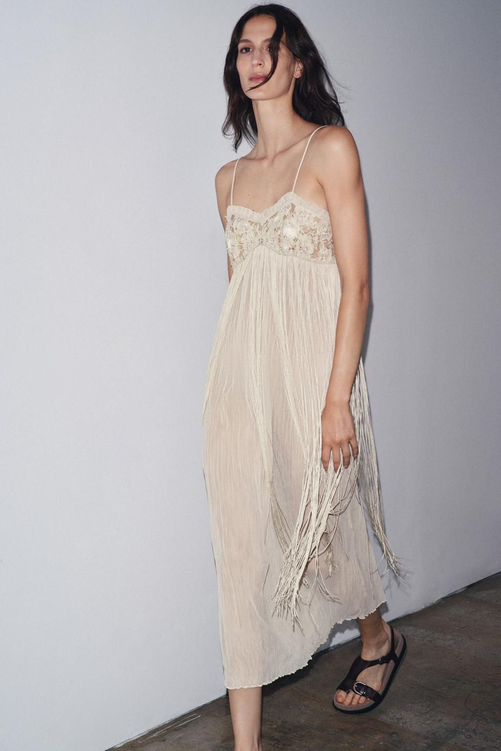EMBROIDERED FRINGED COMBINATION DRESS - Zara фото 4