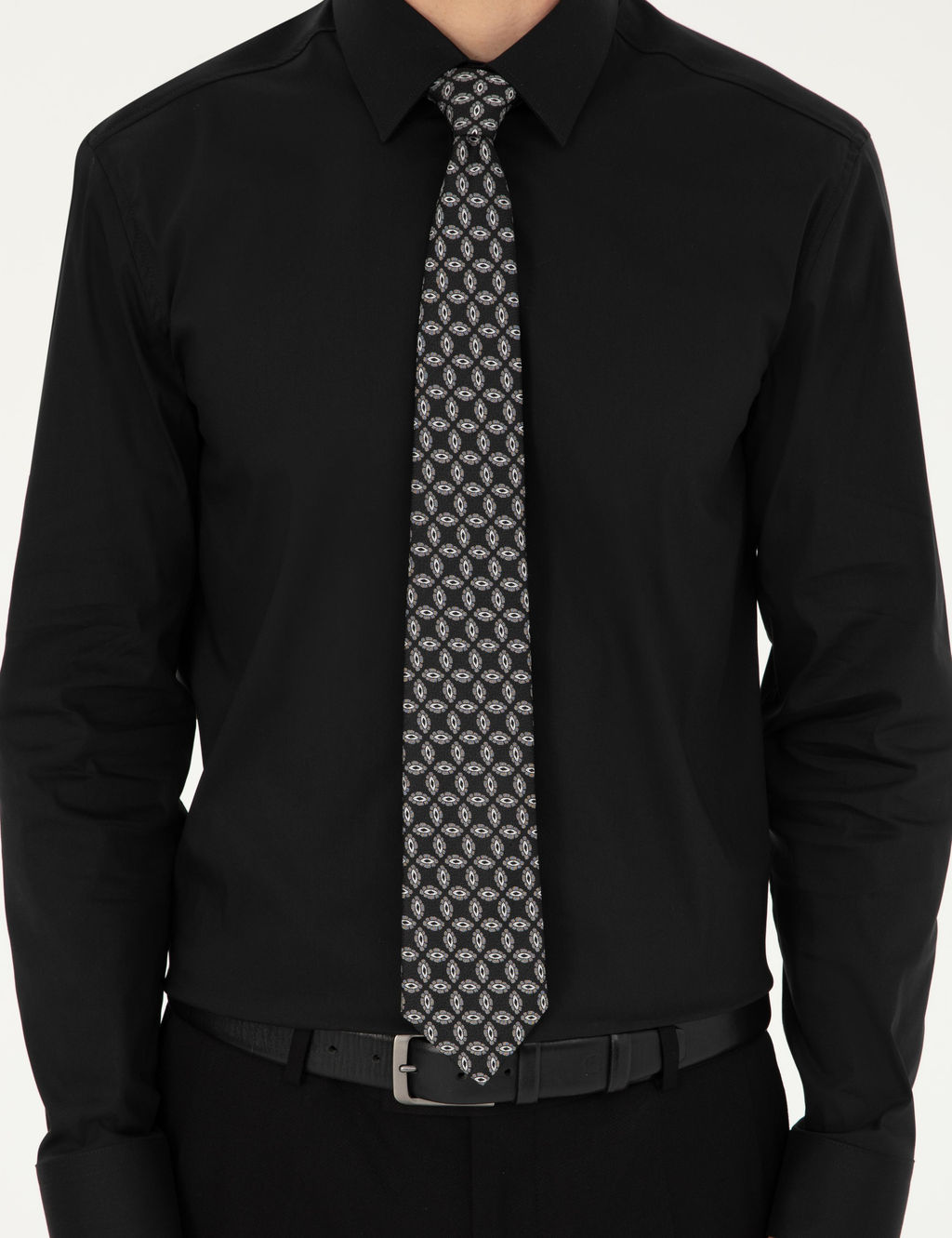 Siyah Slim Fit Pamuk Kar___ml_ Klasik G_mlek