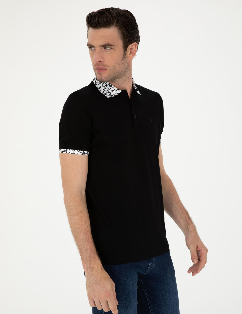Siyah Slim Fit Polo Yaka Merserize T-shirt