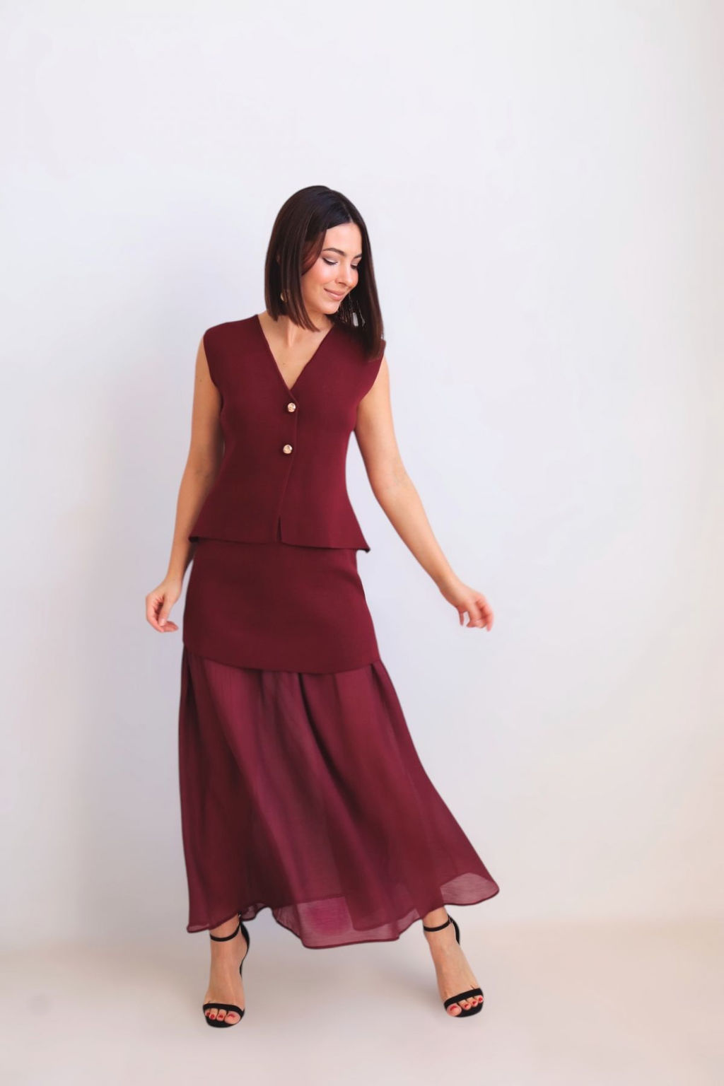 Martichelli Костюм с юбкой и жилетом бордовый  фото 14