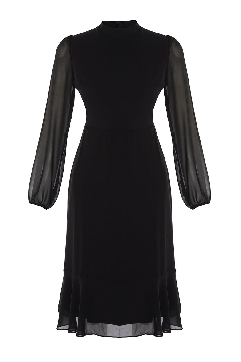 Siyah A Kesim Dik Yakal? Midi Astarl? Sifon Dokuma K?sl?k Elbise TWOAW20EL1313