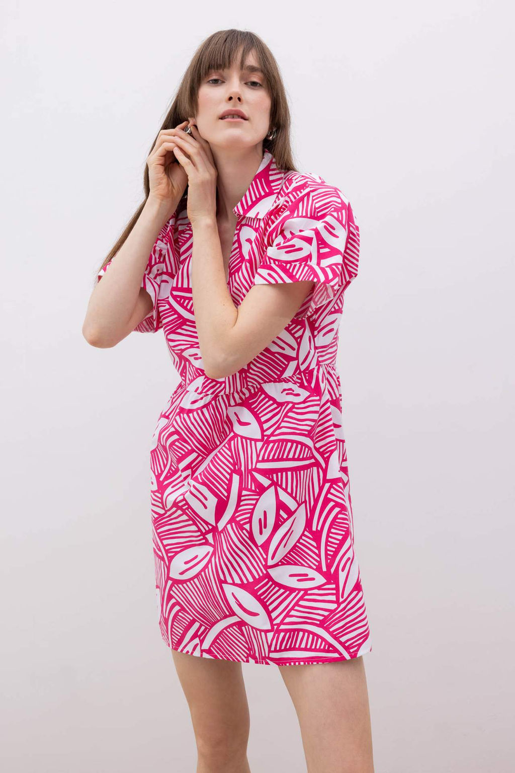 Gomlek Yaka Desenli Terry Cotton Mini K?sa Kollu Elbise - Defacto фото 2